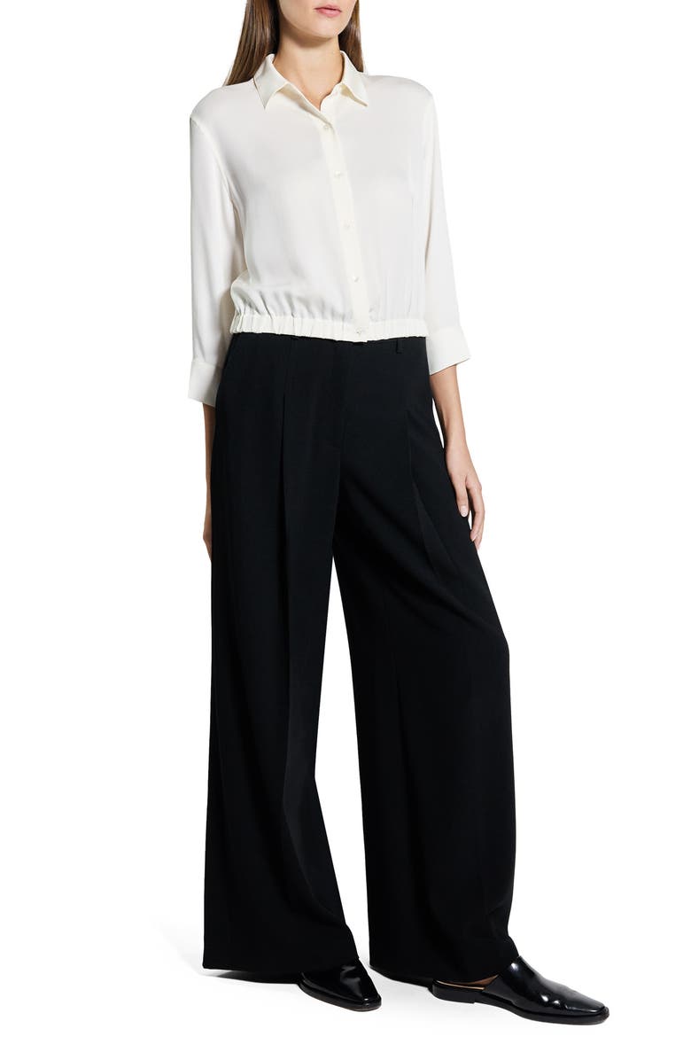 Theory Elastic Hem Silk Button-Up Shirt, Alternate, color, Ivory