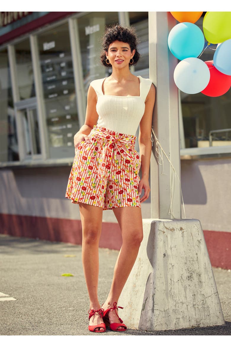 Tie the Knot Paperbag Waist Shorts, Alternate, color, Kitschy Coastal