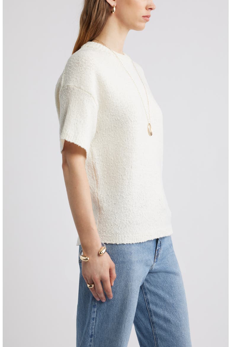 Short Sleeve Stretch Wool Blend Bouclé Sweater, Alternate, color, IVORY TOFU
