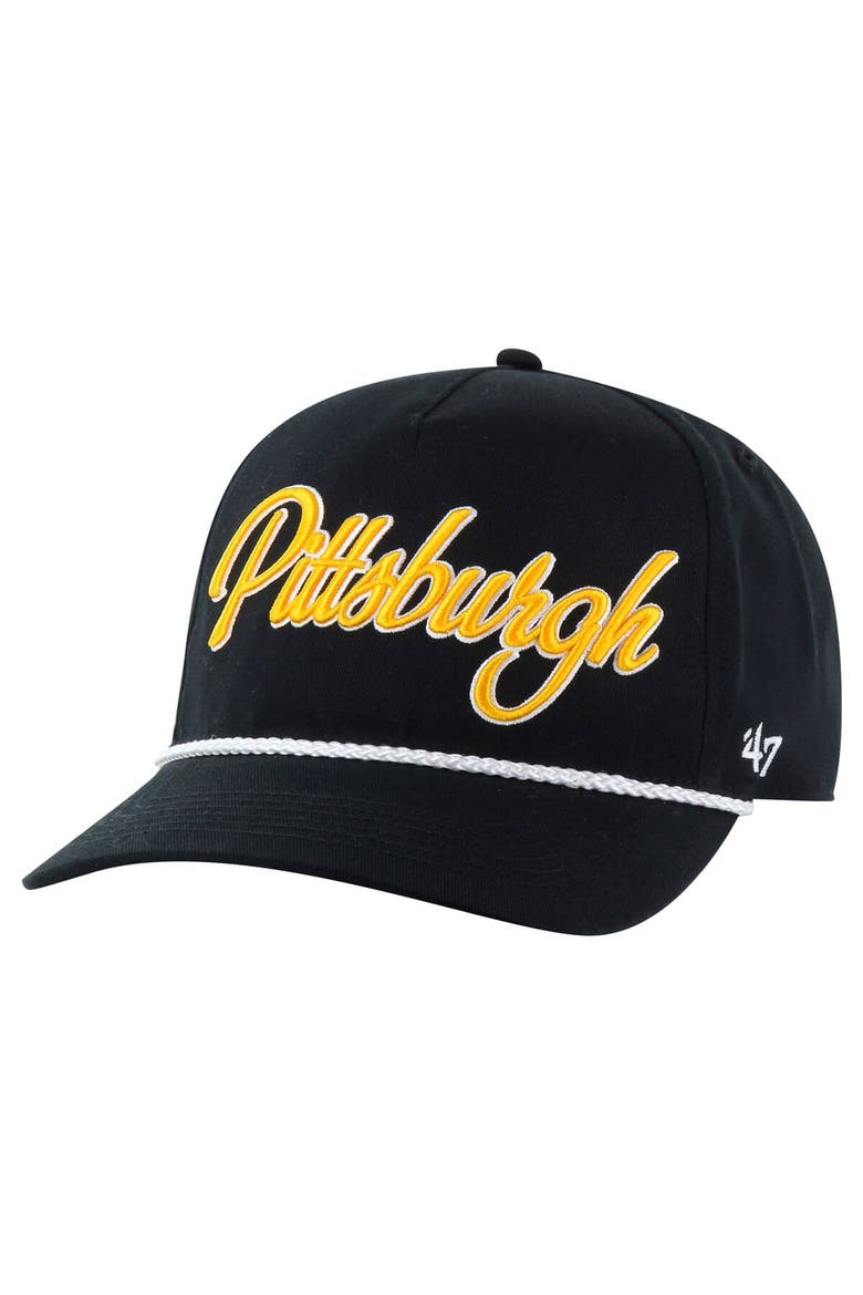 Men's '47 Black Pittsburgh Steelers Overhand Hitch Adjustable Hat, Alternate, color, Black