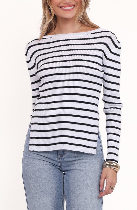 Alvina Stripe Rib Boatneck Sweater