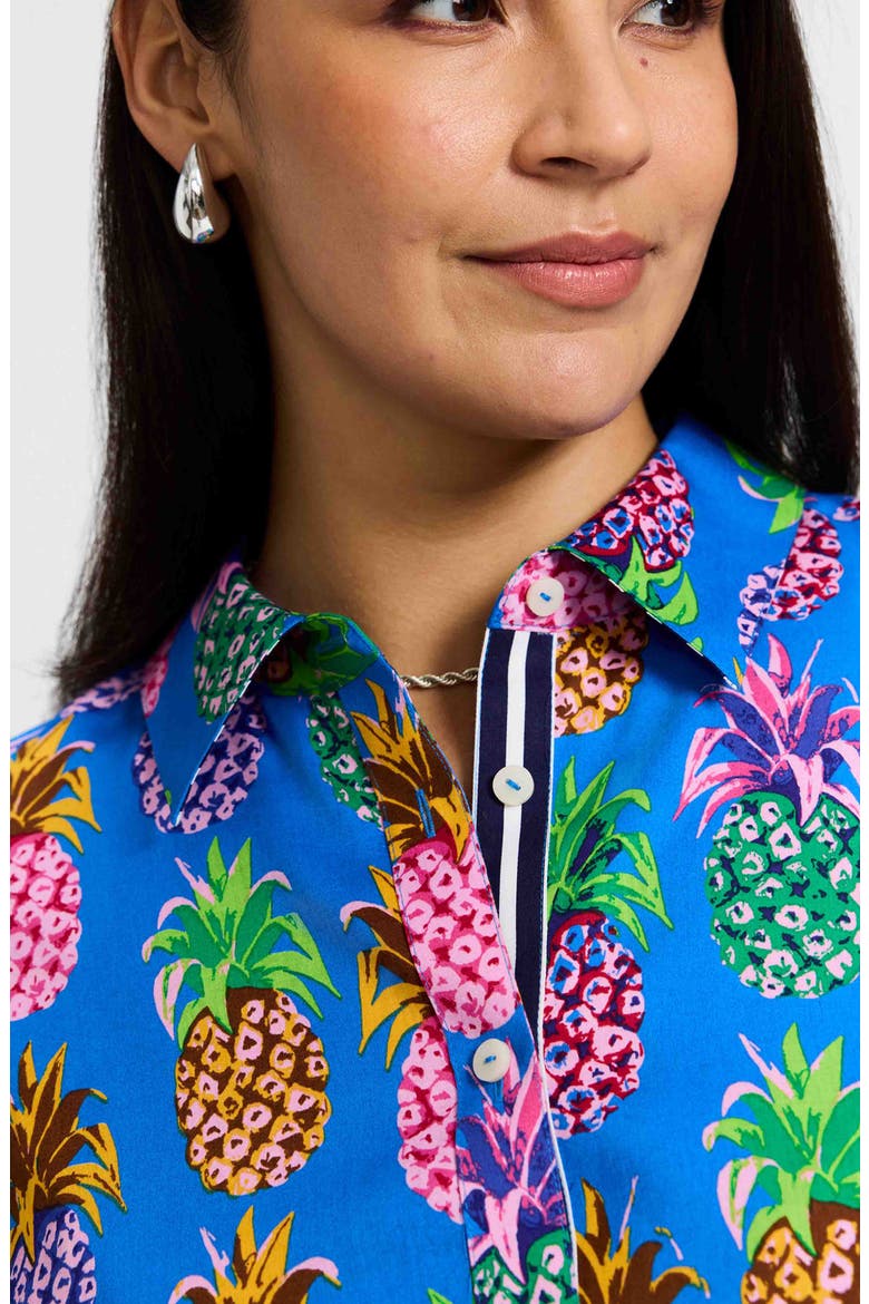 Zoey Pineapple Print Cotton Button-Up Shirt, Alternate, color, BLUE MULTI