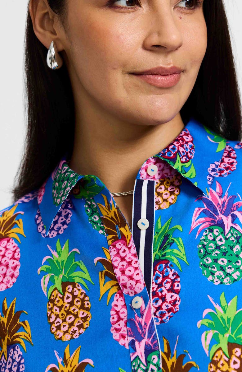 Foxcroft Zoey Pineapple Print Cotton Button-Up Shirt, Alternate, color, Blue Multi