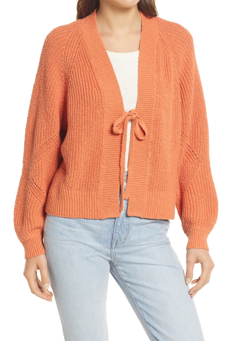 Eastdale Tie Front Cardigan Sweater, Main, color, PALE SUNSET