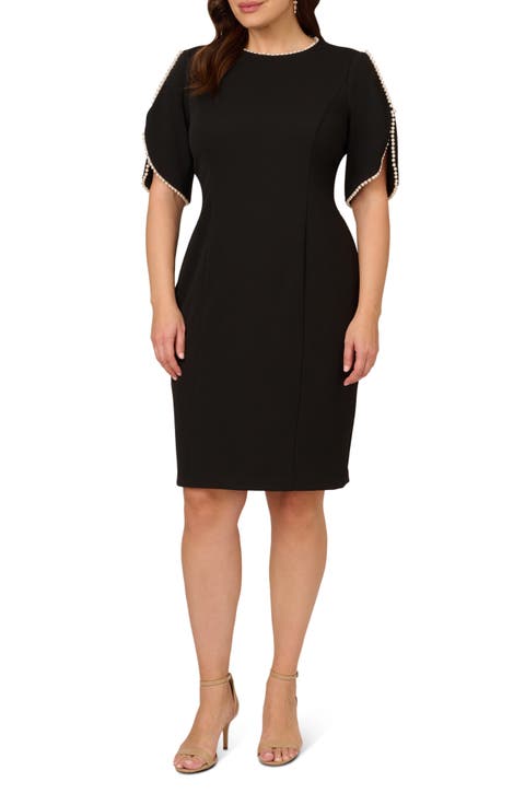 Imitation Pearl Detail Crepe Sheath Dress (Regular & Plus)
