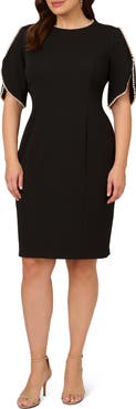 Adrianna Papell Imitation Pearl Detail Crepe Sheath Dress