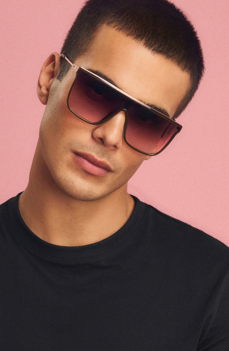 QUAY Nightfall Remixed 138mm Shield Sunglasses, Alternate, color, Dark Brown/ Rouge Glow