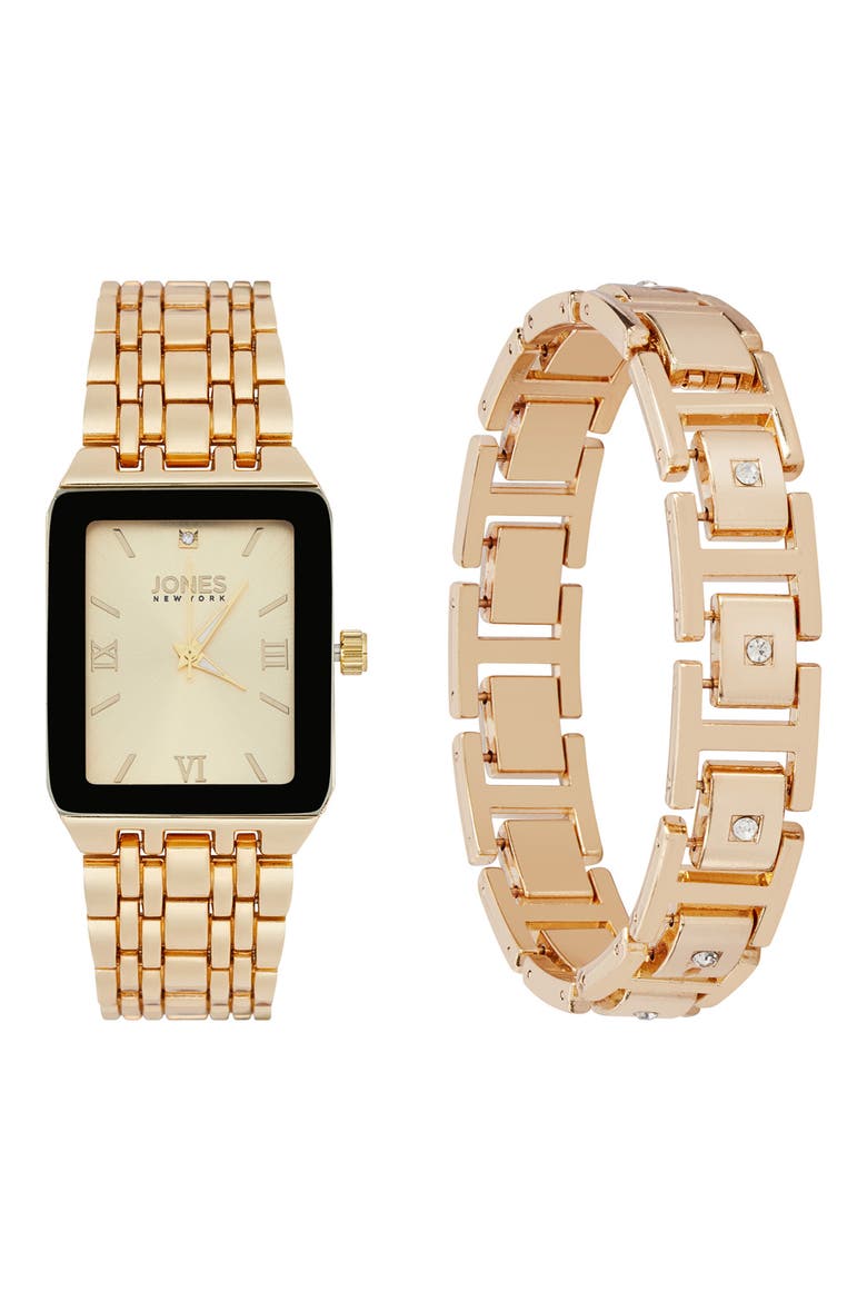 Three-Hand Quartz Mesh Strap Watch & ID Bracelet Set, Main, color, GOLD
