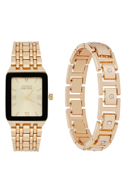 Three-Hand Quartz Mesh Strap Watch & ID Bracelet Set