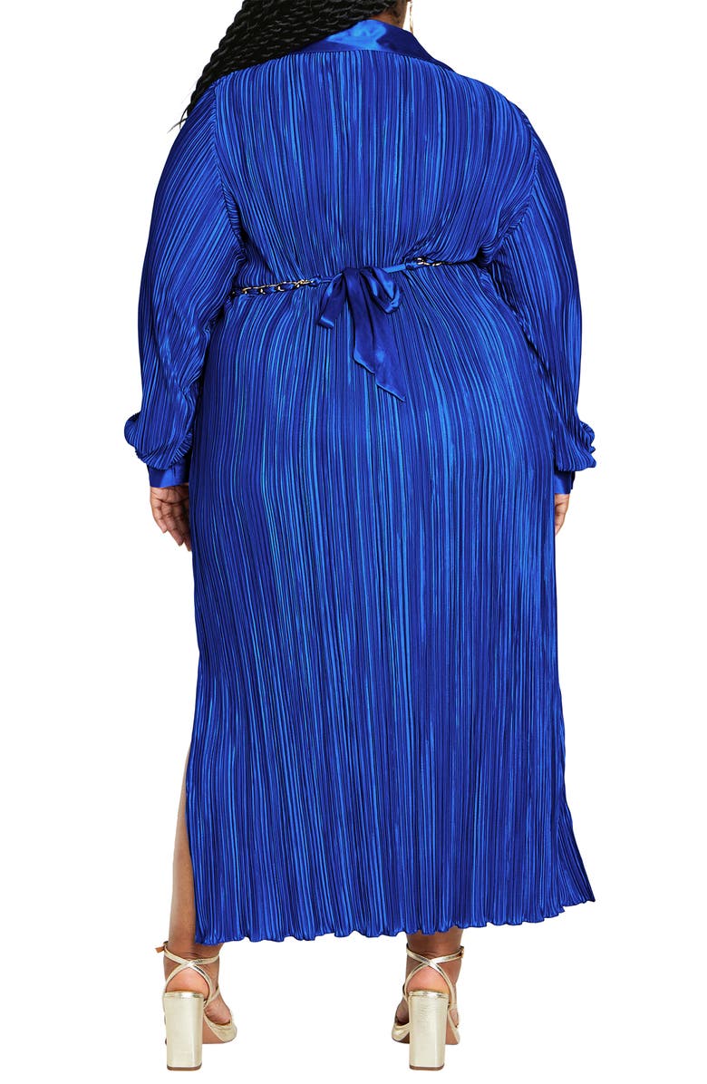 City Chic Amirah Belted Plissé Maxi Shirtdress, Alternate, color, Blue