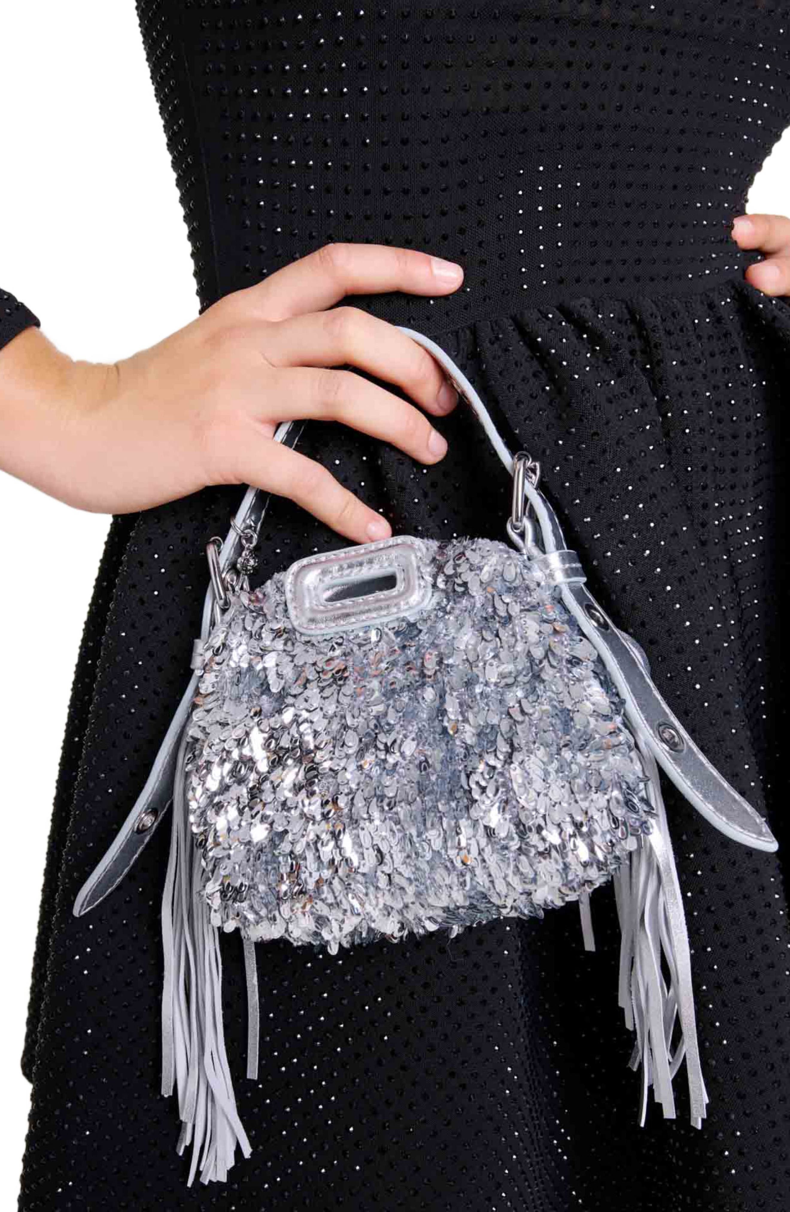 maje Miss M Nano bag with silver sequins, Alternate, color, 