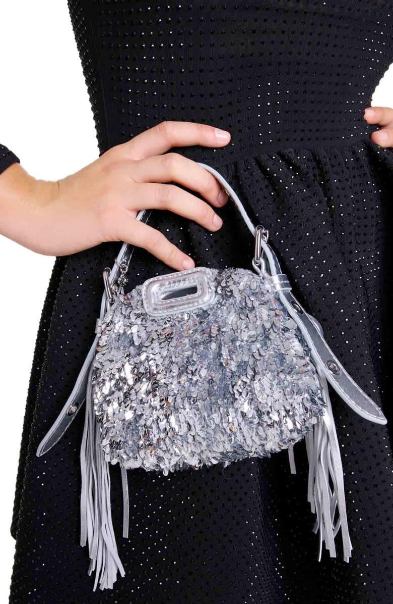 maje Miss M Nano bag with silver sequins, Alternate, color,