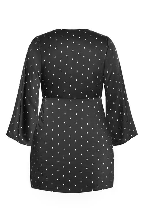 City Chic Amira Spot Long Sleeve Satin Wrap Minidress In Windswept Spot