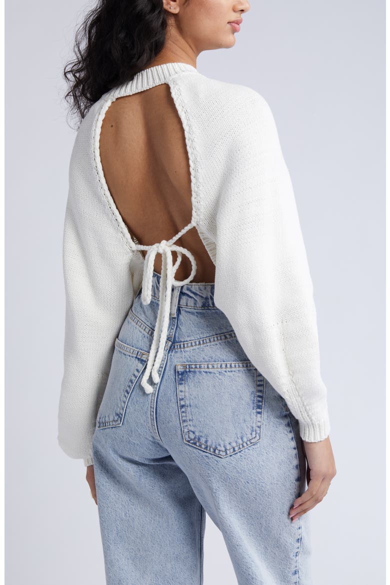 Open Back Crewneck Sweater, Alternate, color, IVORY