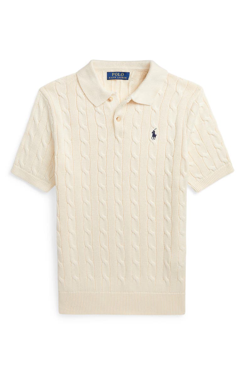 Polo Ralph Lauren Cable Short Sleeve Polo Sweater, Alternate, color, Andover Cream