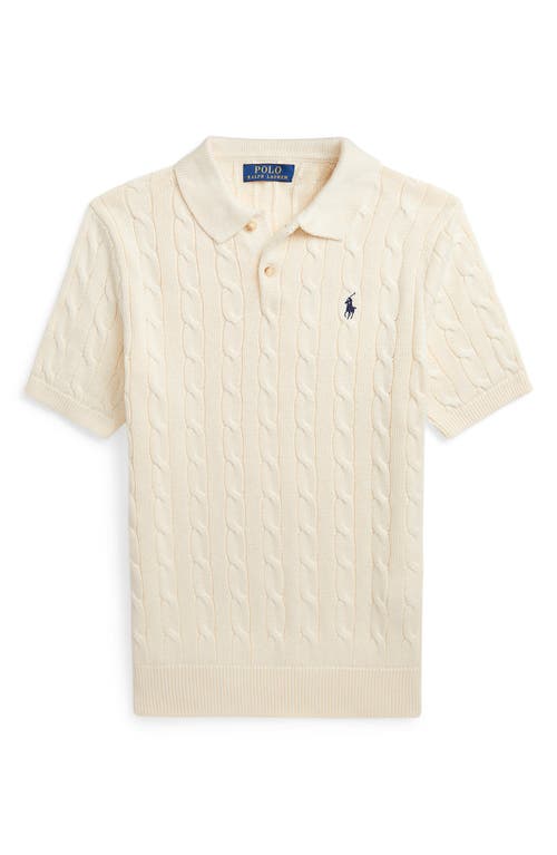 Polo Ralph Lauren Cable Short Sleeve Polo Sweater In White