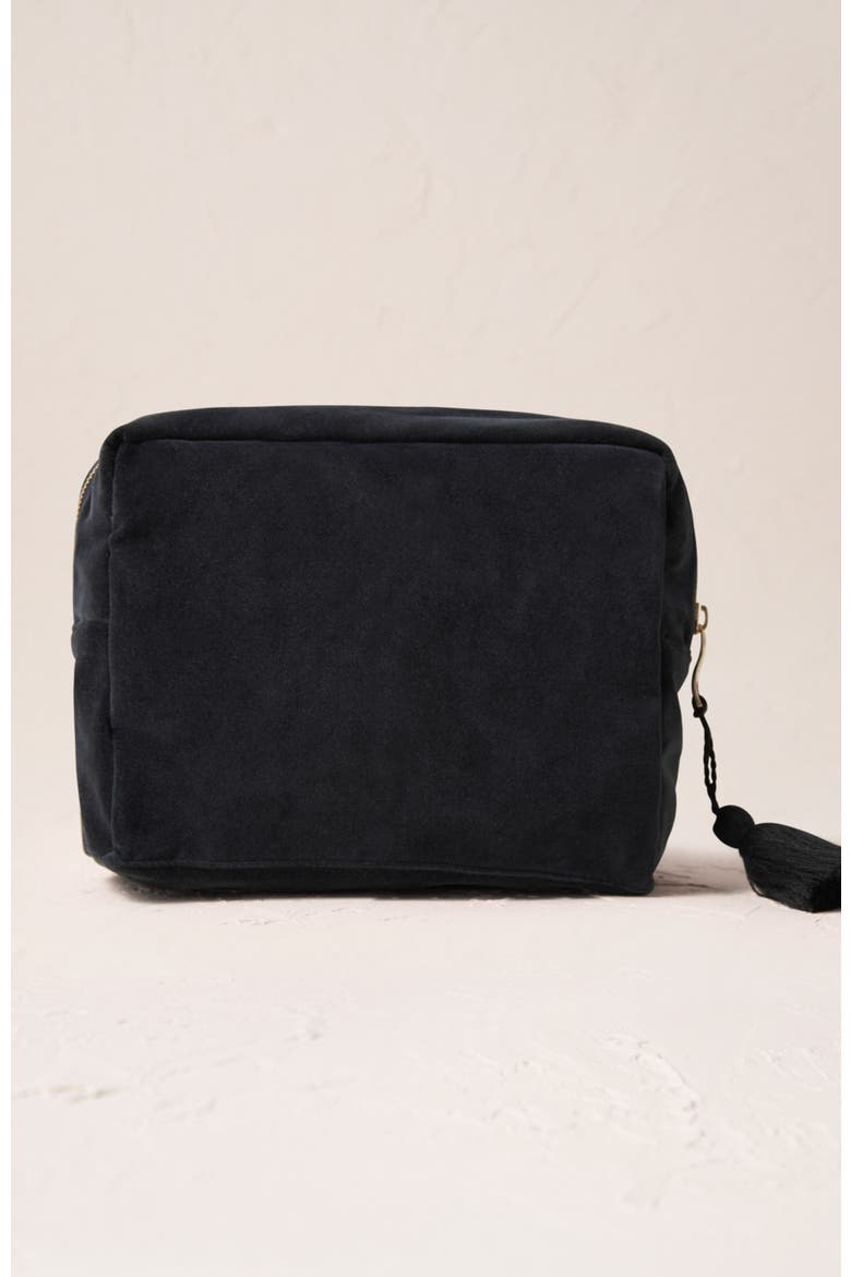 Honey Bee Velvet Wash Bag, Alternate, color, Charcoal