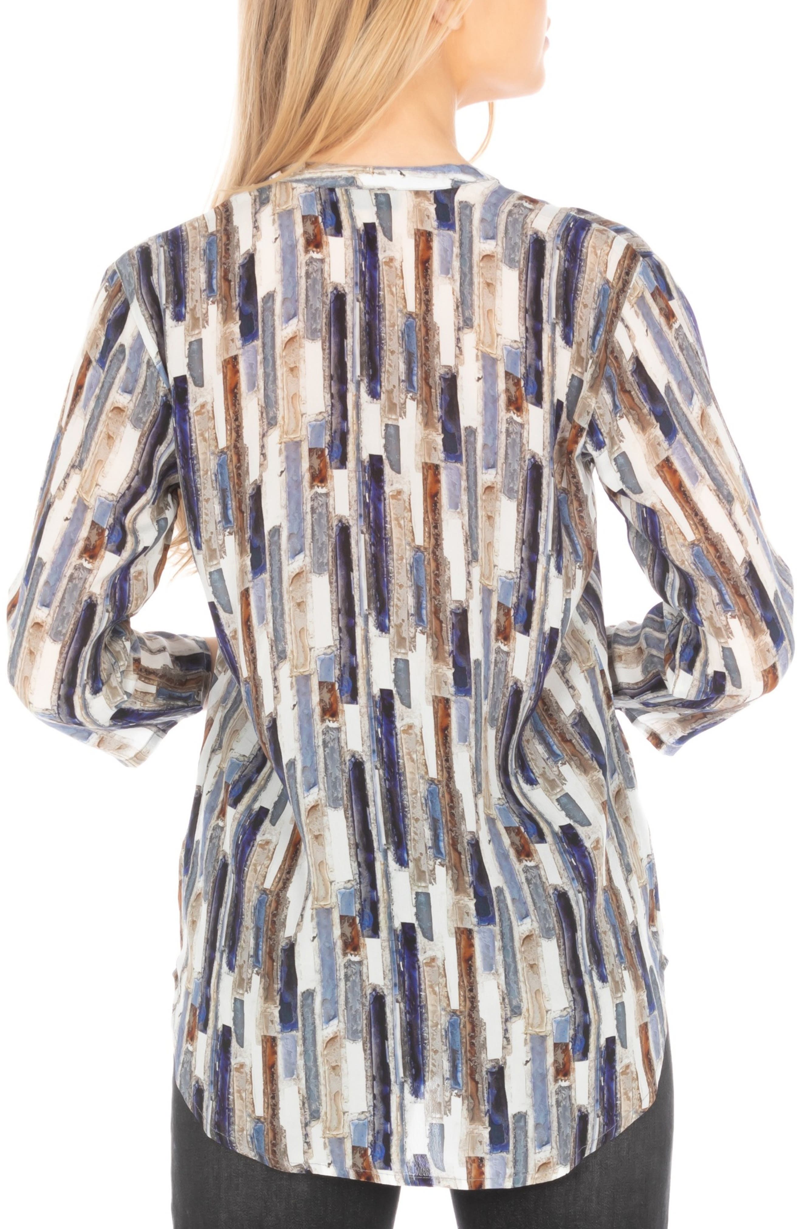 Mixed Stripe Mandarin Collar Button-Up Shirt - image 4