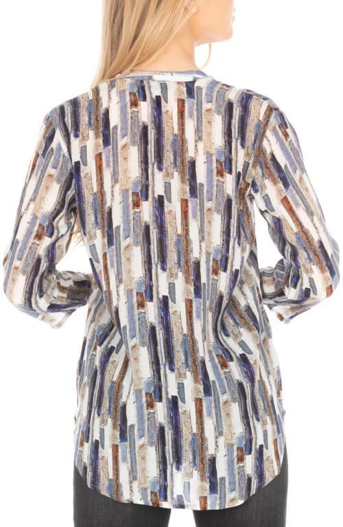 Apny Mixed Stripe Mandarin Collar Button-up Shirt In Gray