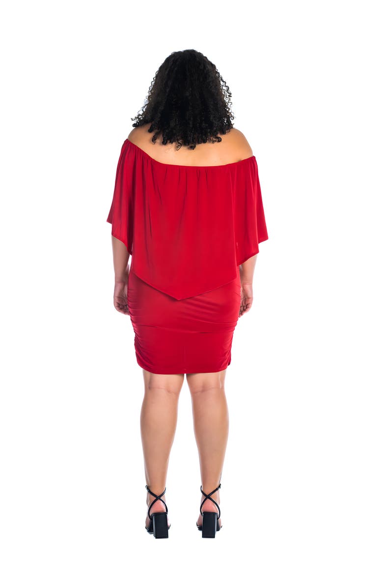 24seven Comfort Apparel Convertible Bodycon Mini Dress Ruffled Sleeve, Alternate, color, Red