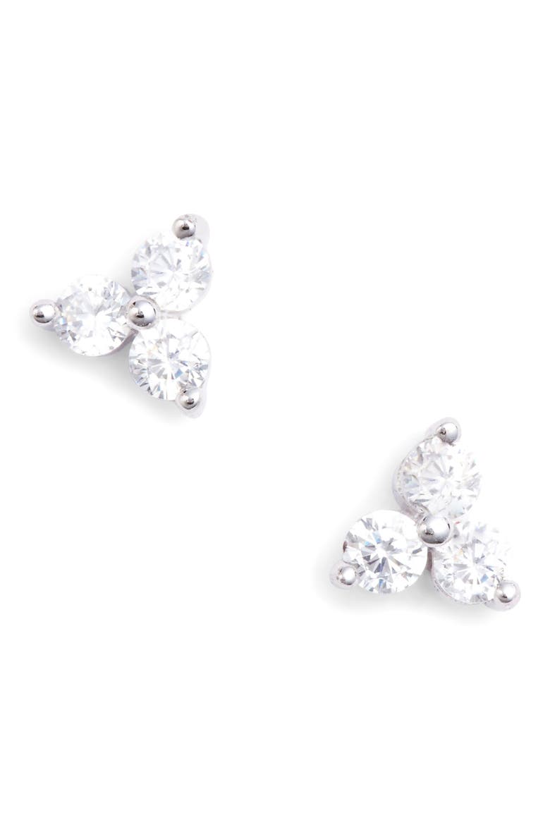 Three-Stone Stud Earrings, Main, color, PLATINUM
