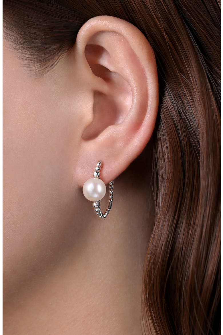 Bujukan Cultured Pearl Hoop Earrings, Main, color, STERLING SILVER