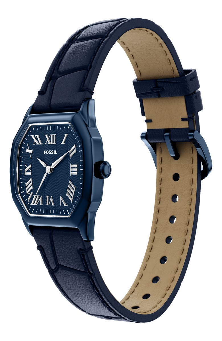 Fossil Harlow Navy Leather Strap Watch, 32mm, Alternate, color, 