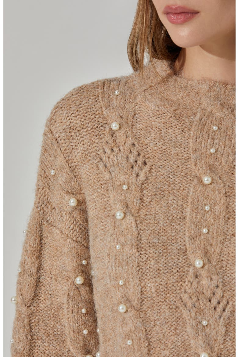 Kit Faux Pearl Cable Stitch Sweater, Alternate, color, TAUPE