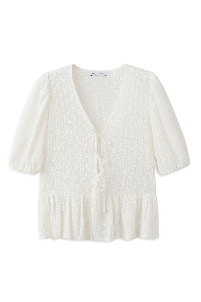 Eyelet Embroidery Tie Front Shirt, Alternate, color, OFF WHITE