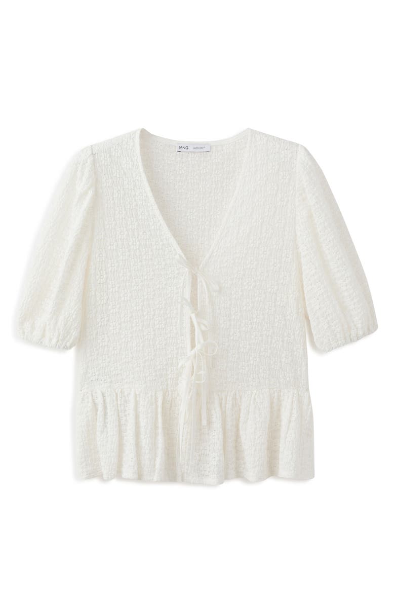MANGO Eyelet Embroidery Tie Front Shirt, Alternate, color,