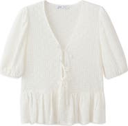 MANGO Eyelet Embroidery Tie Front Shirt