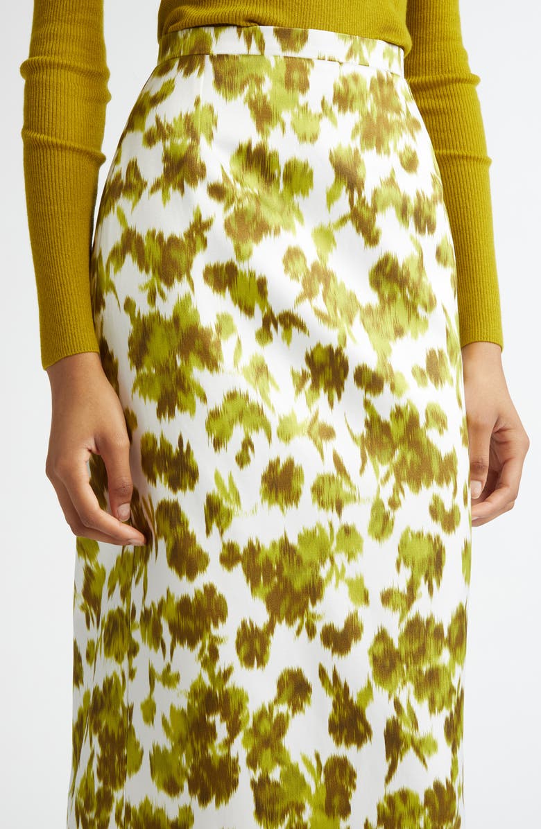 Michael Kors Collection Blurred Floral Print Duchesse Satin Pencil Skirt, Alternate, color, Moss/ Optic White