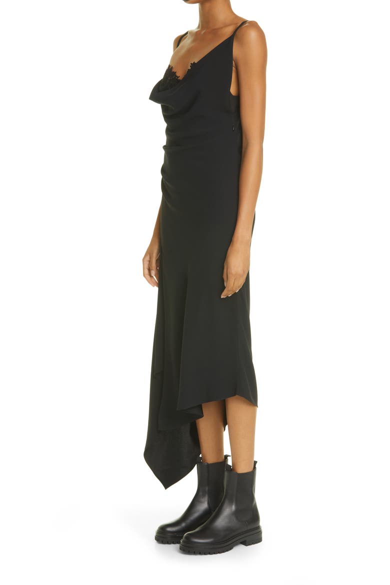 Draped Satin Crepe Slipdress, Alternate, color, BLACK