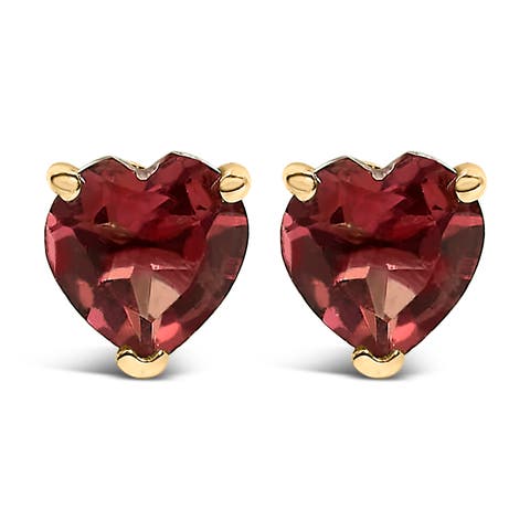 14K Gold 5MM Heart Cut Gemstone Solitaire Stud Earrings