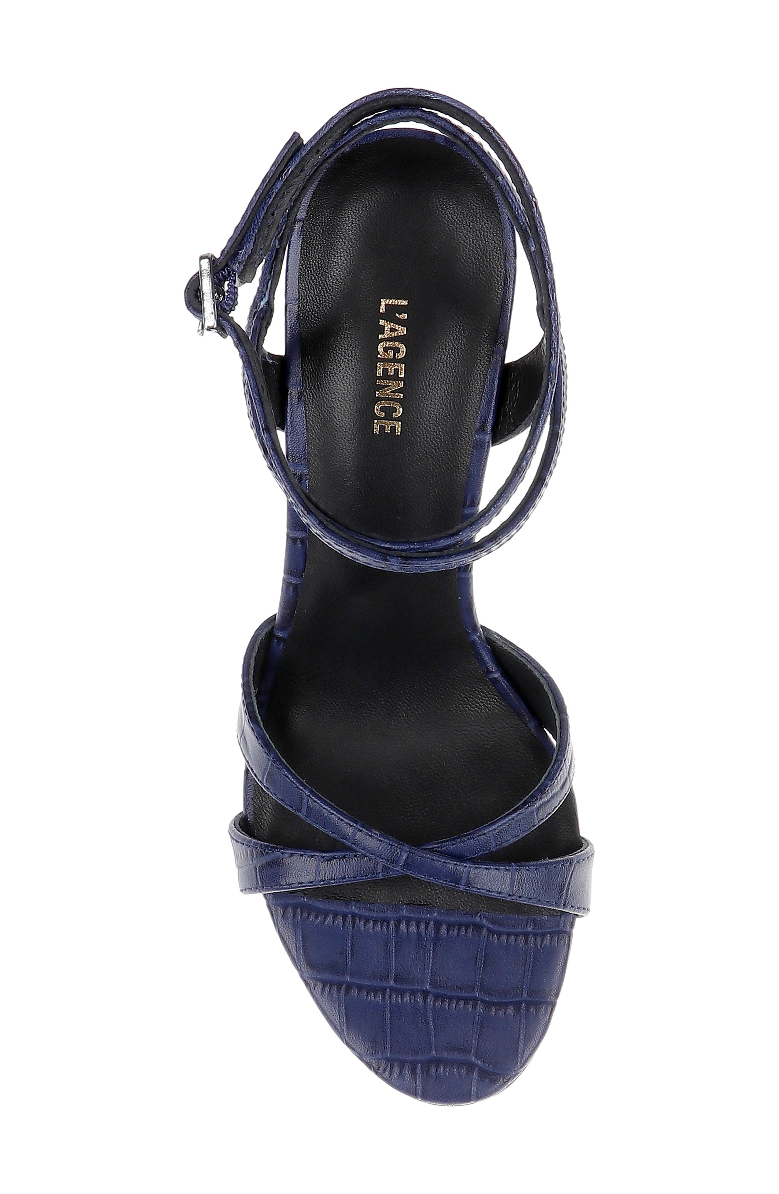 L'AGENCE Miranda Ankle Strap Sandal, Alternate, color, Midnight Croco Embossed