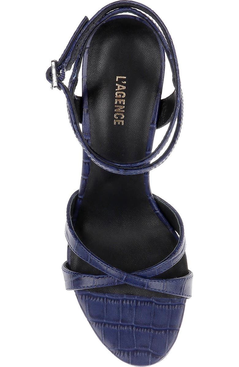 L'AGENCE Miranda Ankle Strap Sandal, Alternate, color, Midnight Croco Embossed