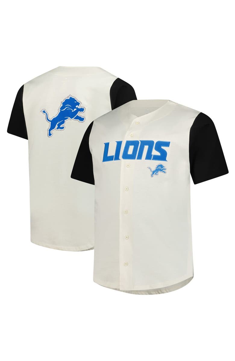 FANATICS Men's Big & Tall Fanatics  Cream Detroit Lions Vintage Short Sleeve Button-Down Top, Alternate, color, 