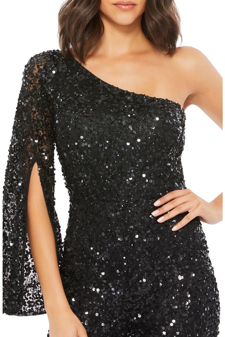 One-Shoulder Sequin Jumpsuit, Alternate, color, BLACK