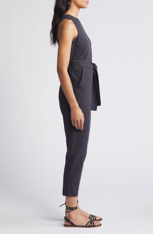 Marine Layer Eloise Belted Sleeveless Jumpsuit In Black