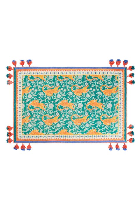 Rajna Leopared Embroi̇dery 100% Cotton Rug Artisan Design