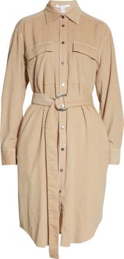 BOSS Desterig Belted Long Sleeve Corduroy Shirtdress