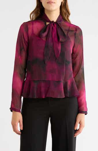 Tie Neck Long Sleeve Peplum Top