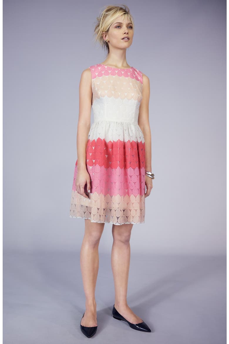 Stripe Embroidered Fit & Flare Dress, Alternate, color, PINK MULTI