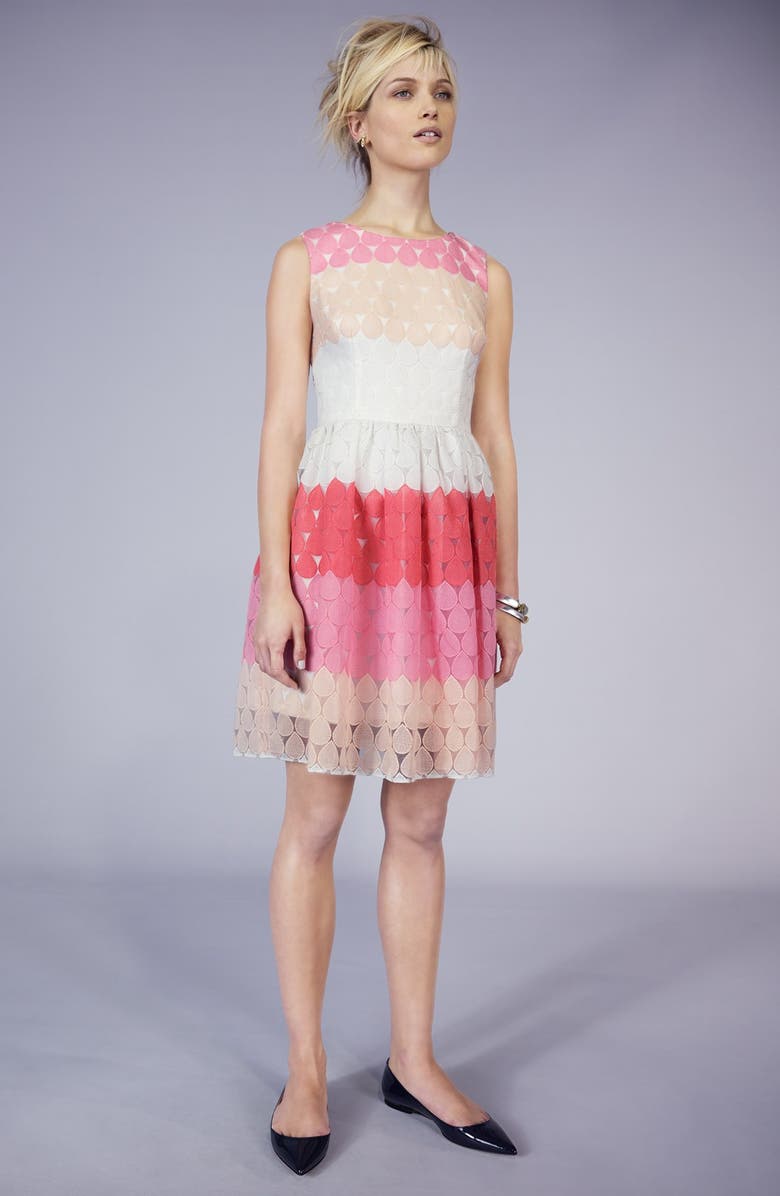 Betsey Johnson Stripe Embroidered Fit & Flare Dress, Alternate, color, 