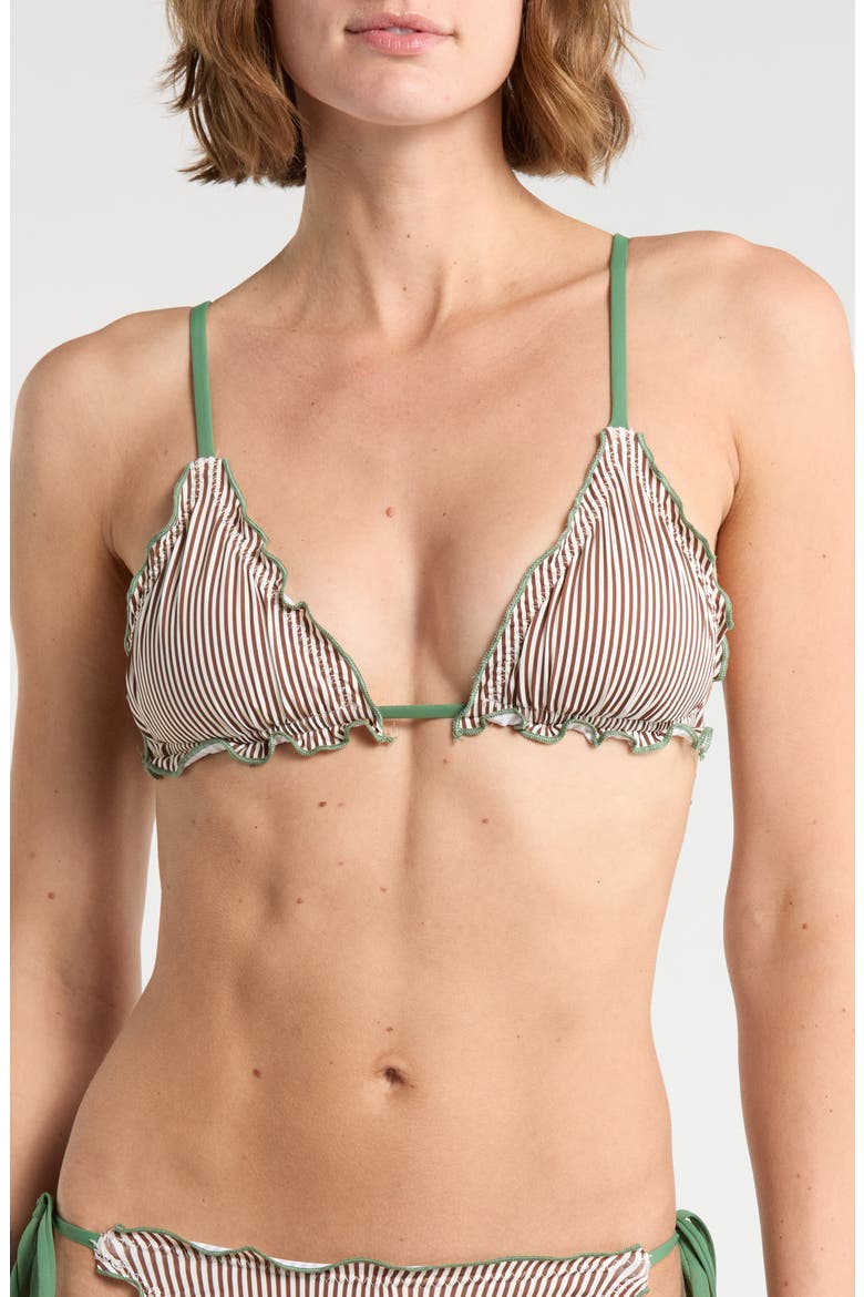 Cassie Triangle Bikini Top, Main, color, COCOA STRIPE/ ELM GREEN