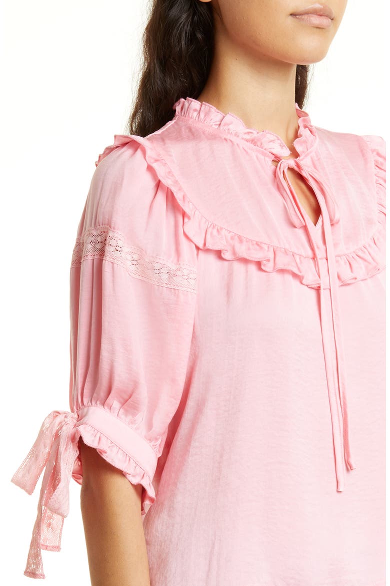 Ruffle Trim Blouse, Alternate, color, PINK