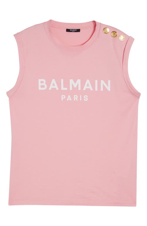 Shop Balmain Cotton Logo Graphic Tank In Ola Pink/white