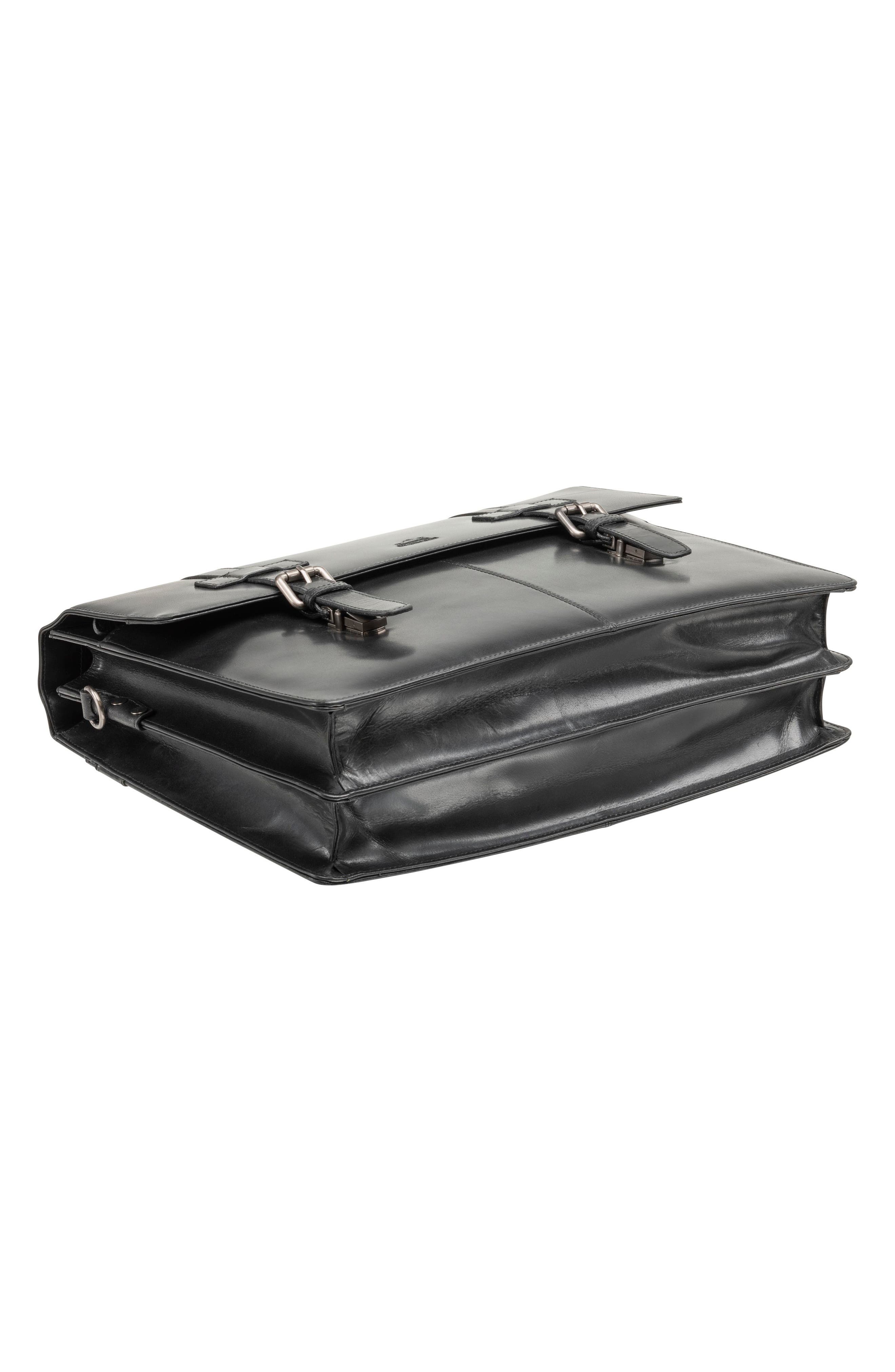 Mancini Double Compartment Flap Leather Briefcase, Alternate, color, Black