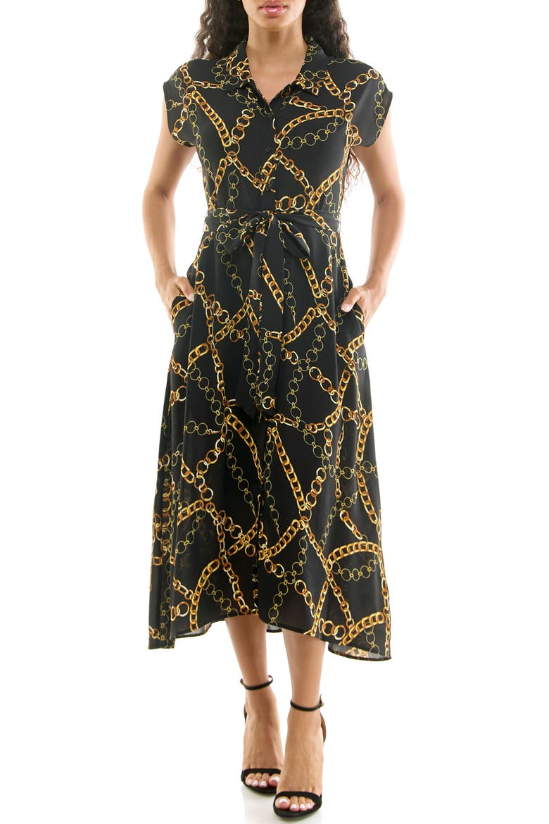 Print Short Sleeve Shirtdress, Main, color, BLACK MULTI