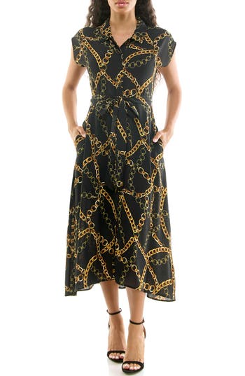 Nina Leonard Floral Short Sleeve Shirtdress In Black